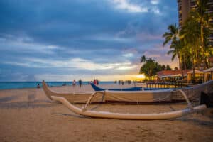 outrigger canoe on the beach